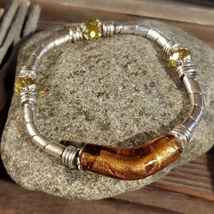 Handcrafted Edgy Silver Amber Champagne Bracelet